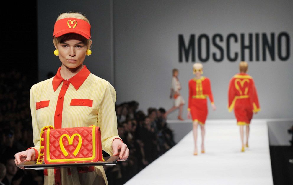 PHOTO: A model presents a creation for fashion house Moschino as part of the Milan's Women's fashion week Autumn/Winter 2014 collections on Feb. 20, 2014.