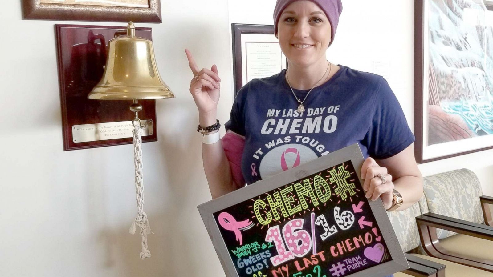 PHOTO: Jessica Purcell, 36, rings the bell on her last day of chemotherapy treatment at Moffitt Cancer Center in Tampa, Florida.