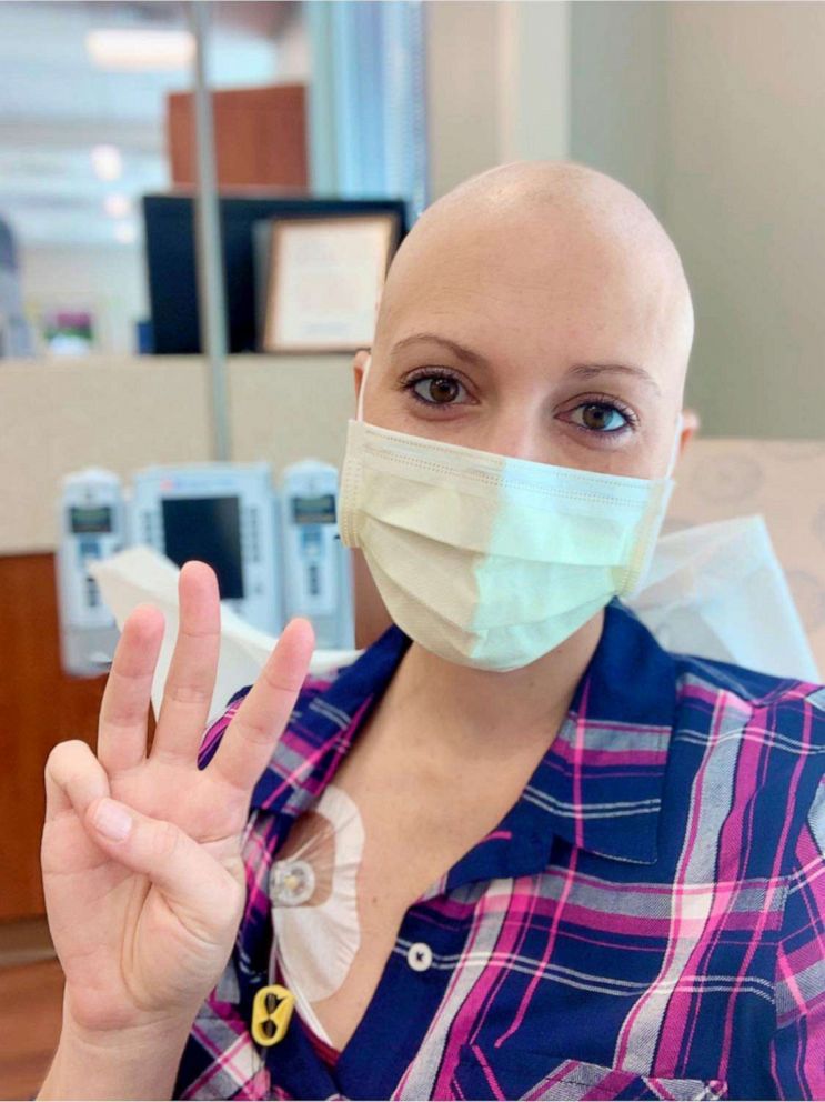 PHOTO: Dana McSwain poses during her third chemotherapy treatment.