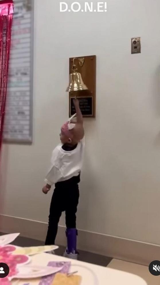 VIDEO: 4-year-old girl walks down pink carpet to ring bell at end of cancer treatment