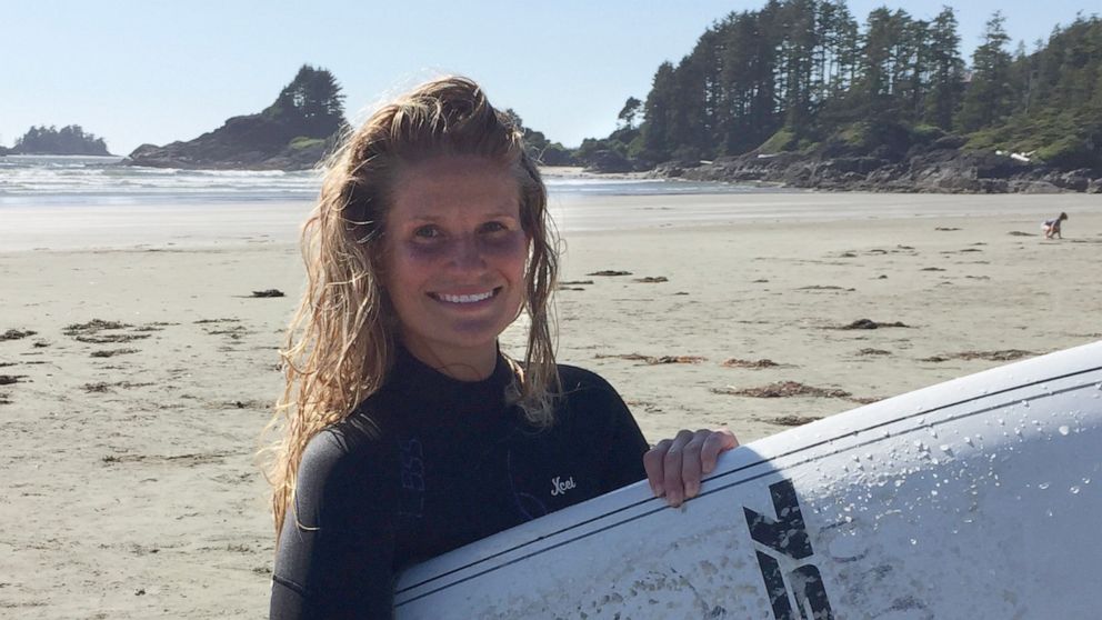 PHOTO: Kate Korson is pictured on a surfing trip prior to being diagnosed with stage 3, triple-negative breast cancer.