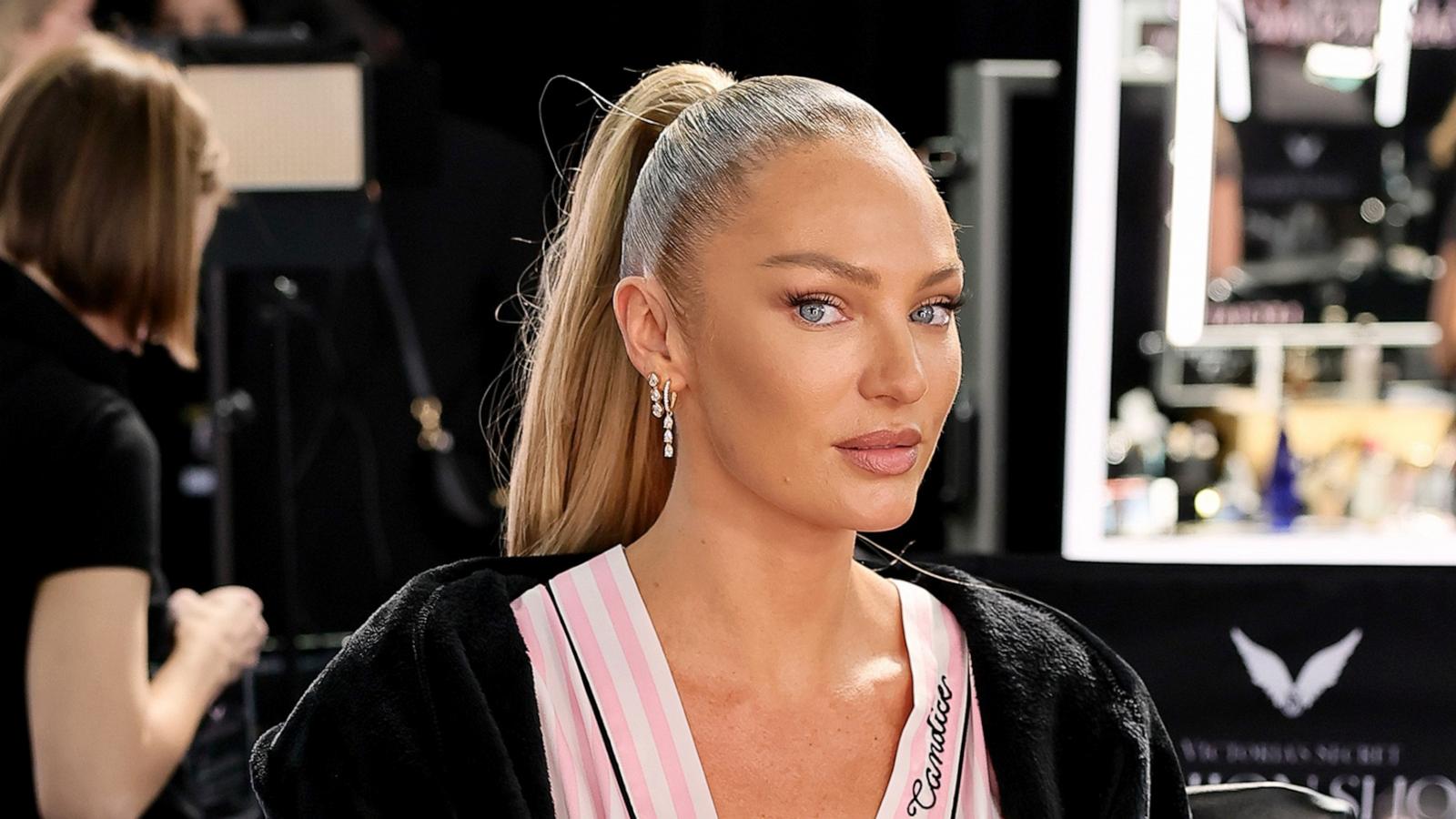 PHOTO: Candice Swanepoel prepares backstage at the Victoria's Secret Fashion Show 2024 at Duggal Greenhouse on Oct. 15, 2024, in Brooklyn, New York.