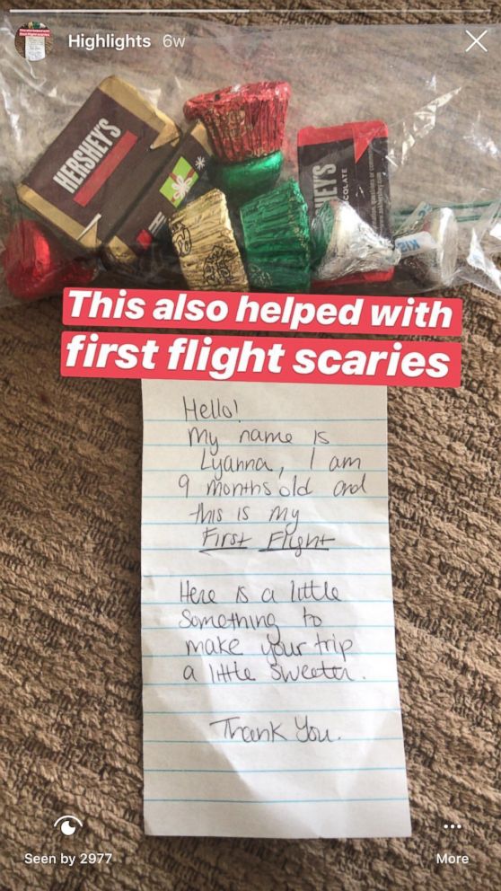 PHOTO: Ronita Kalra passed out candy to the passengers sitting near her family on her daughter's first flight. 