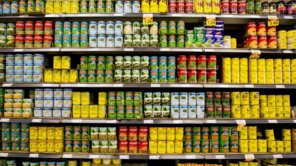 PHOTO: Various canned goods are displayed for sale at a Loblaws Cos. Ltd. store in Toronto, Ontario, Canada, Aug. 31, 2011.