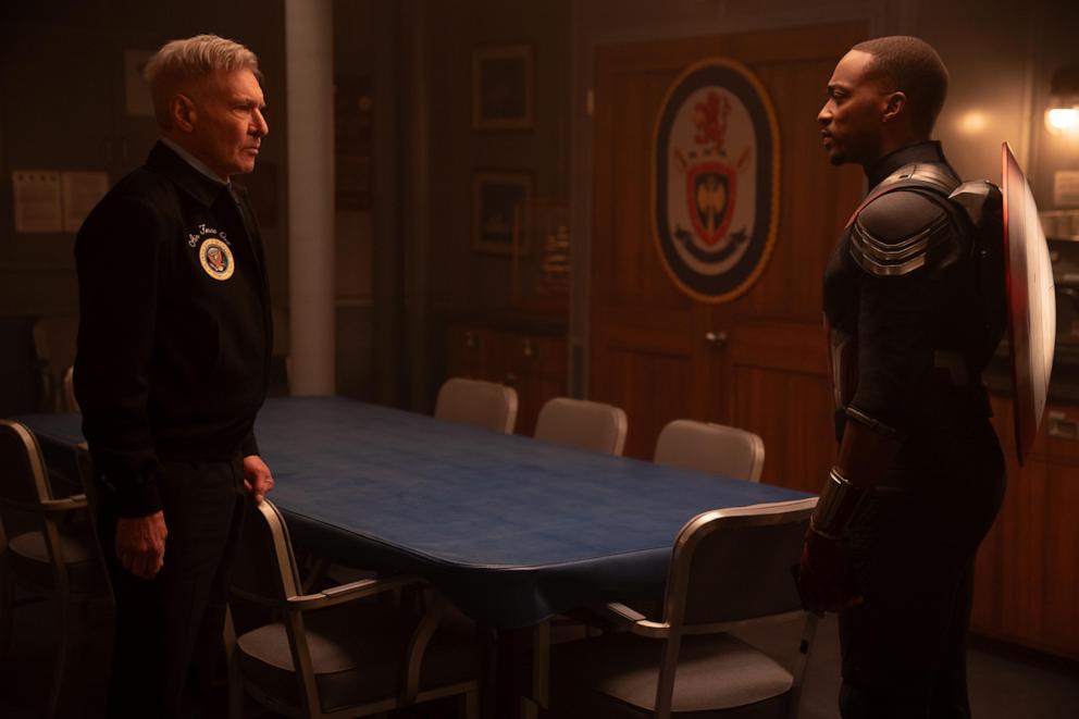 PHOTO: Harrison Ford, left, and Anthony Mackie are seen in Marvel Studios' "Captain America: Brave New World." 