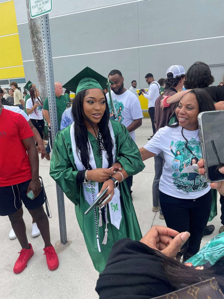 PHOTO: Khalia Carter who survived a car accident in April but despite the odds, was able to walk at her high school graduation in Fort Myers, Fla., May 21, 2022.