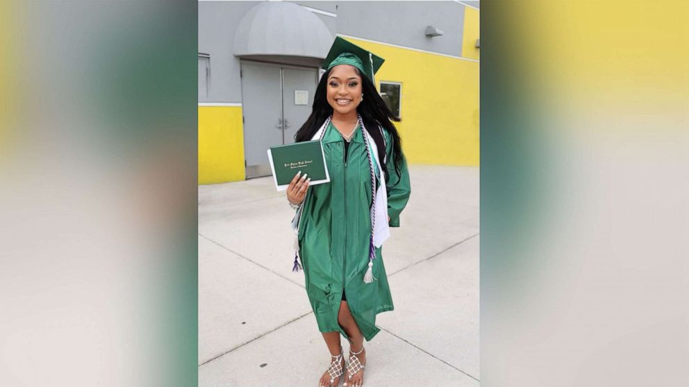 PHOTO: Khalia Carter exits her graduation from Fort Myers High School in Fort Myers, Fla., May 21, 2022.