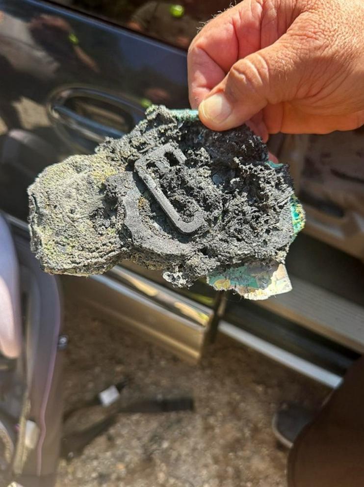 PHOTO: The George Hildebran Fire & Rescue Department in North Carolina shared photos on Facebook of a child's car seat that caught fire due to a battery inside a children's book.