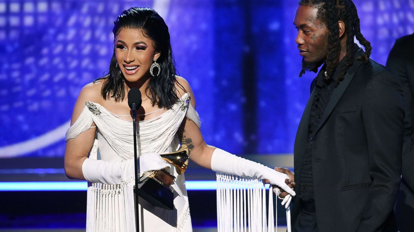 PHOTO: Cardi B and Offset accept the Best Rap Album for 'Invasion of Privacy' during the 61st Annual Grammy Awards on Feb. 10, 2019, in Los Angeles.