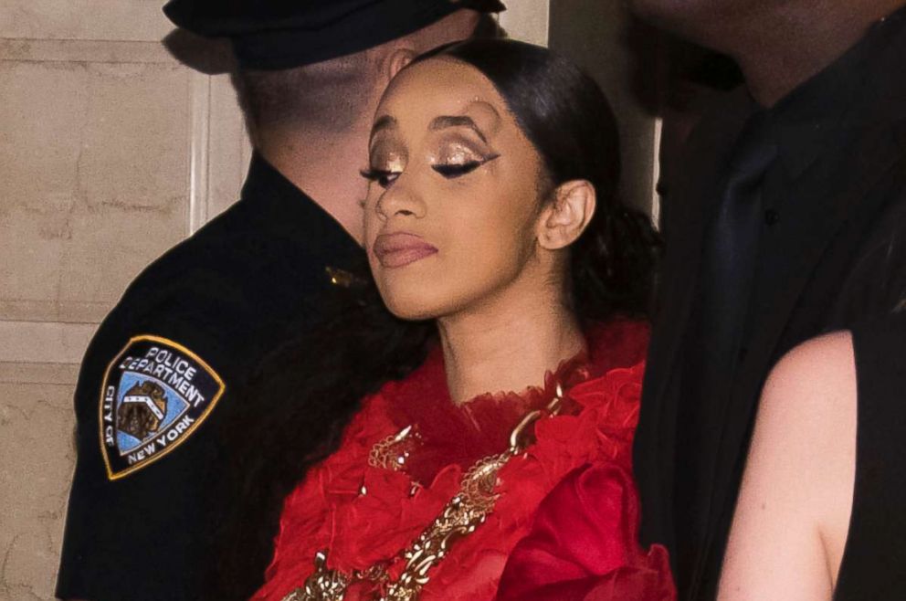 PHOTO: Cardi B, with a bump on her forehead, leaves after an altercation at the Harper's BAZAAR "ICONS by Carine Roitfeld" party at The Plaza on Sept. 7, 2018 in New York.