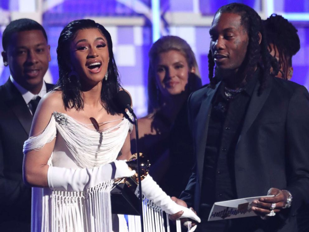 PHOTO: Cardi B accepts the award for best rap album for Invasion of Privacy at the 61st annual Grammy Awards, Feb. 10, 2019, in Los Angeles.