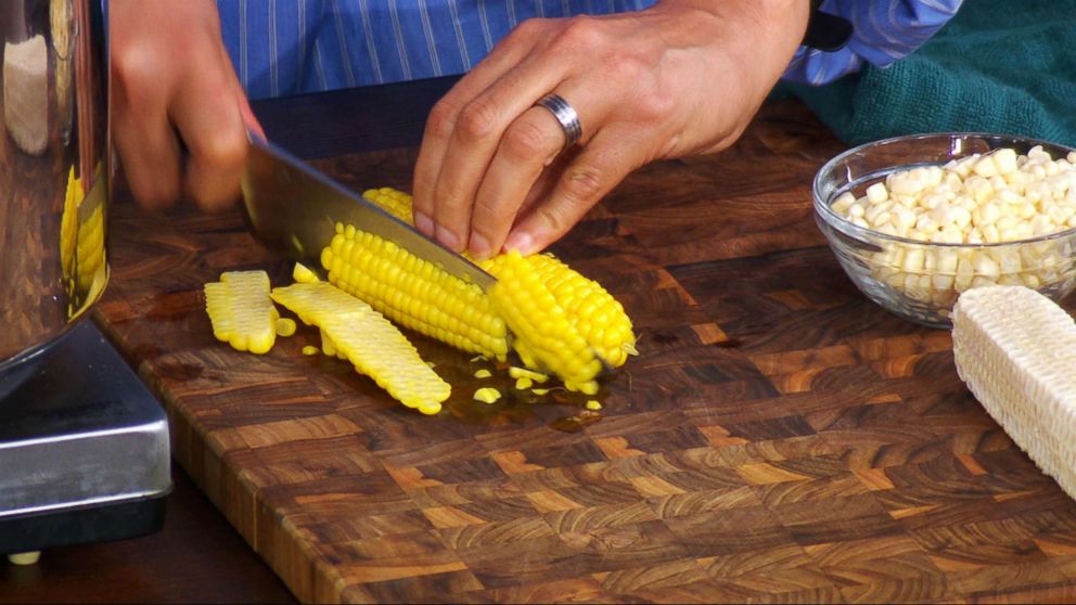 PHOTO: Carla Hall prepares her fresh corn stock to make Ramen.