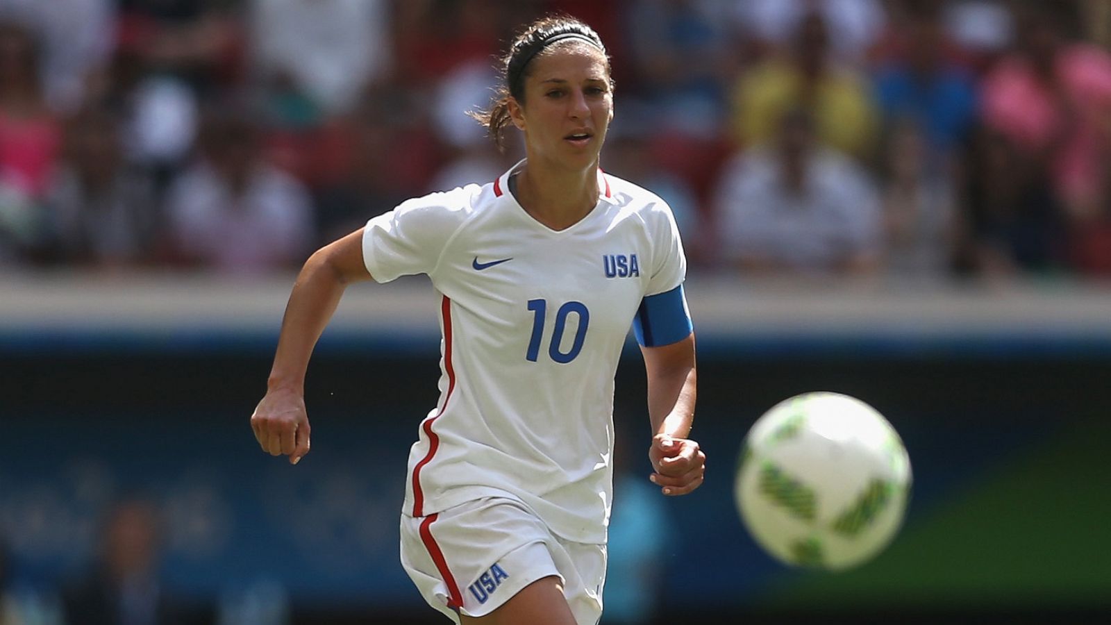 PHOTO: Carli Lloyd of the U.S. moves the ball against Sweden in the first half during the Women's Football Quarterfinal match at Mane Garrincha Stadium on Day 7 of the Rio 2016 Olympic Games, August 12, 2016 in Brasilia, Brazil.