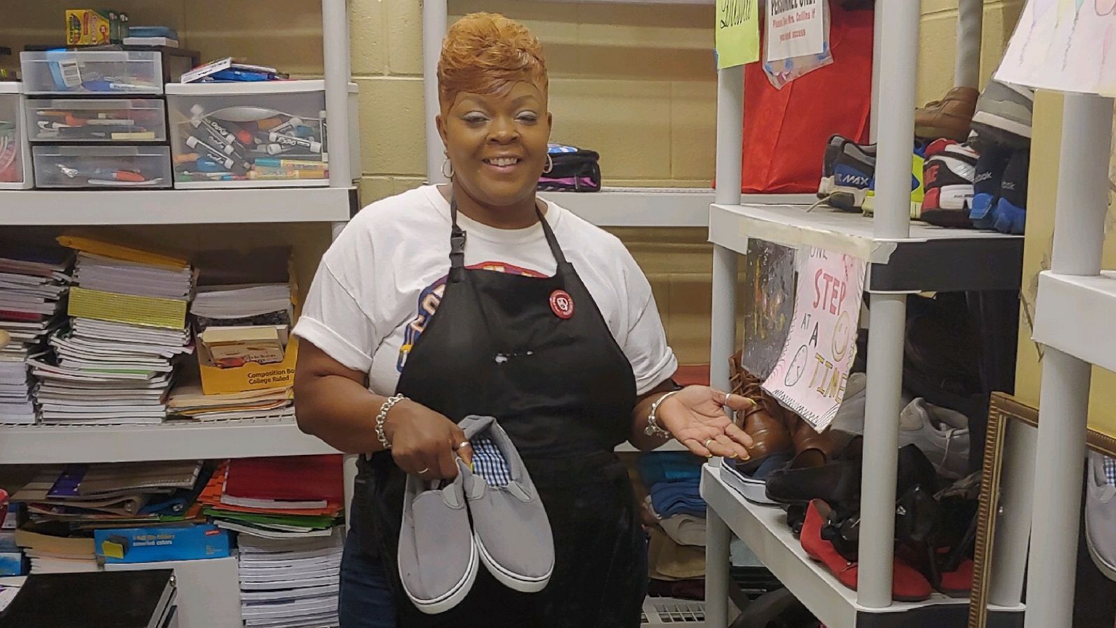 PHOTO: Carolyn Collins created her "giving closet" five years ago after meeting two students who were homeless at Tucker High School in Tucker, Ga.