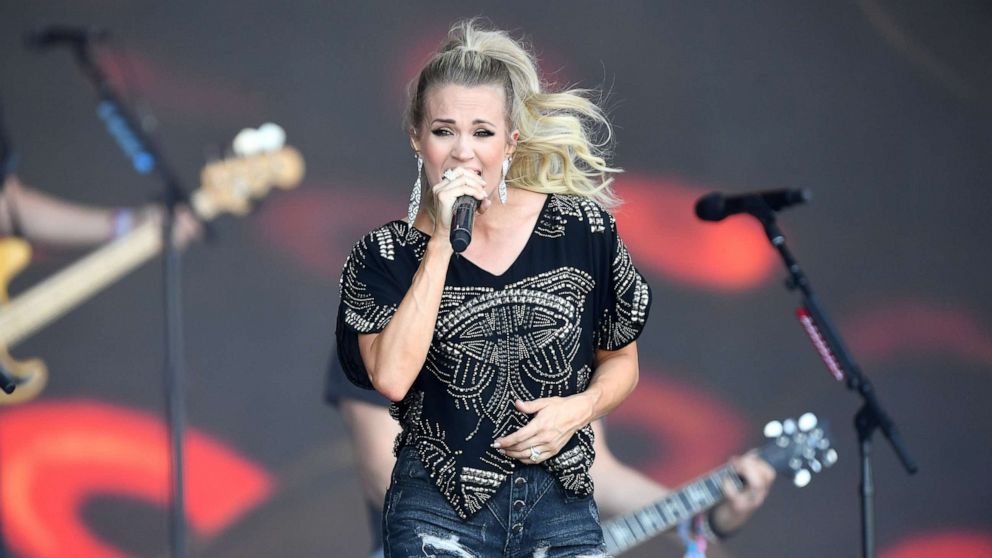PHOTO: Carrie Underwood performs on the Pyramid stage during day four of Glastonbury Festival at Worthy Farm, Pilton, June 29, 2019, in Glastonbury, England.