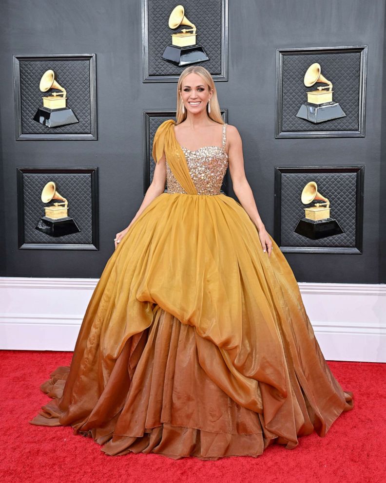 PHOTO: Carrie Underwood attends the 64th Annual GRAMMY Awards at MGM Grand Garden Arena on April 3, 2022, in Las Vegas.