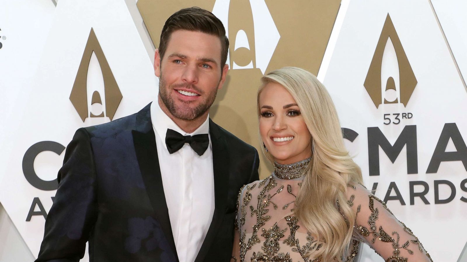 PHOTO: In this Nov. 13, 2019, file photo, Carrie Underwood and Mike Fisher attend the 53nd annual CMA Awards at Bridgestone Arena in Nashville.