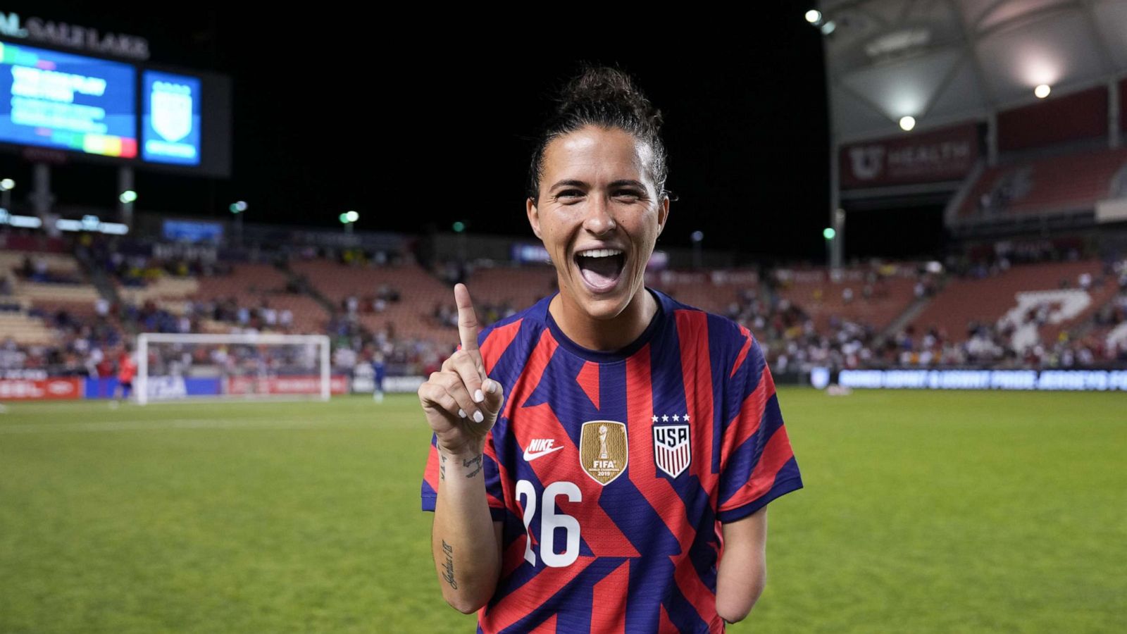 PHOTO: Carson Pickett celebrates her first cap during a game between Colombia and the United States at Rio Tinto Stadium, June 28, 2022, in Sandy, Utah.