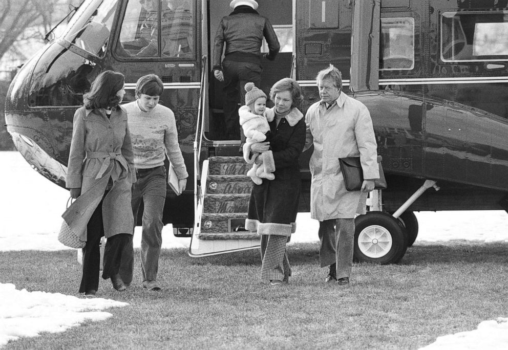 PHOTO: President Jimmy Carter and Mrs. Rosalynn Carter along with their son, Chip, and his wife, Caron, arrive at the White House, Jan. 15, 1978, from the presidential retreat at Camp David, Md.