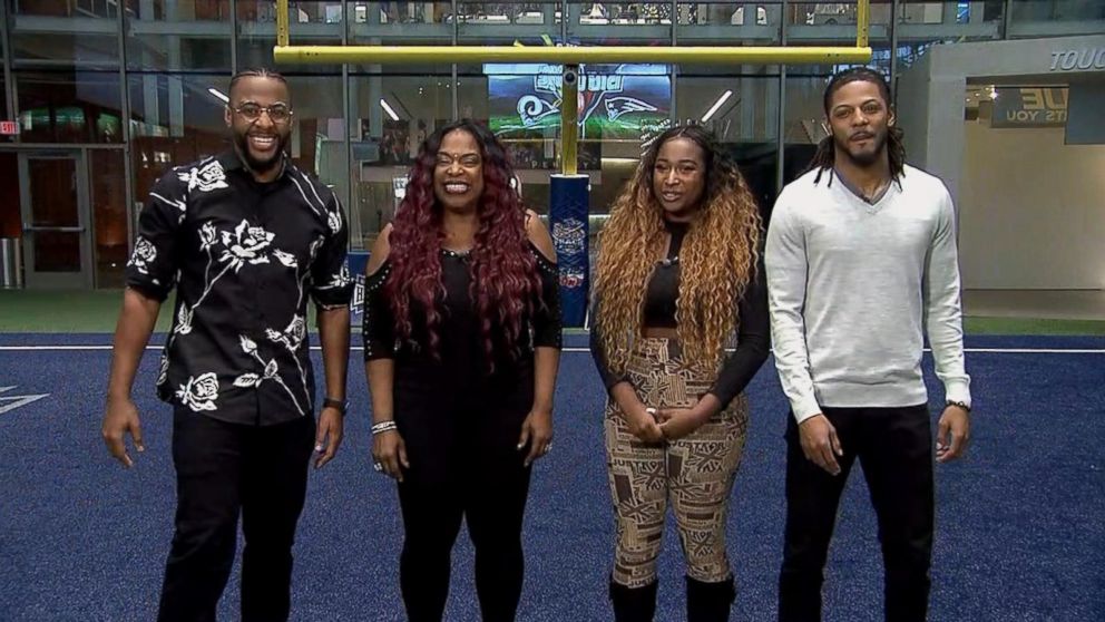 PHOTO: Carmen Carter, second from left, speaks out with her children and nephew about their Super Bowl halftime performance.