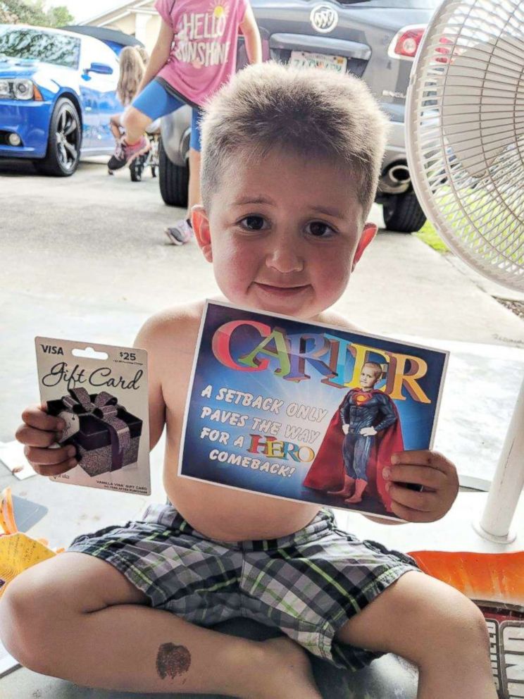 PHOTO: Cancer patient Carter McPherson, 4, is receiving letters from strangers after his mother posted a request for Halloween "cheer cards" for her son on the Nextdoor website.