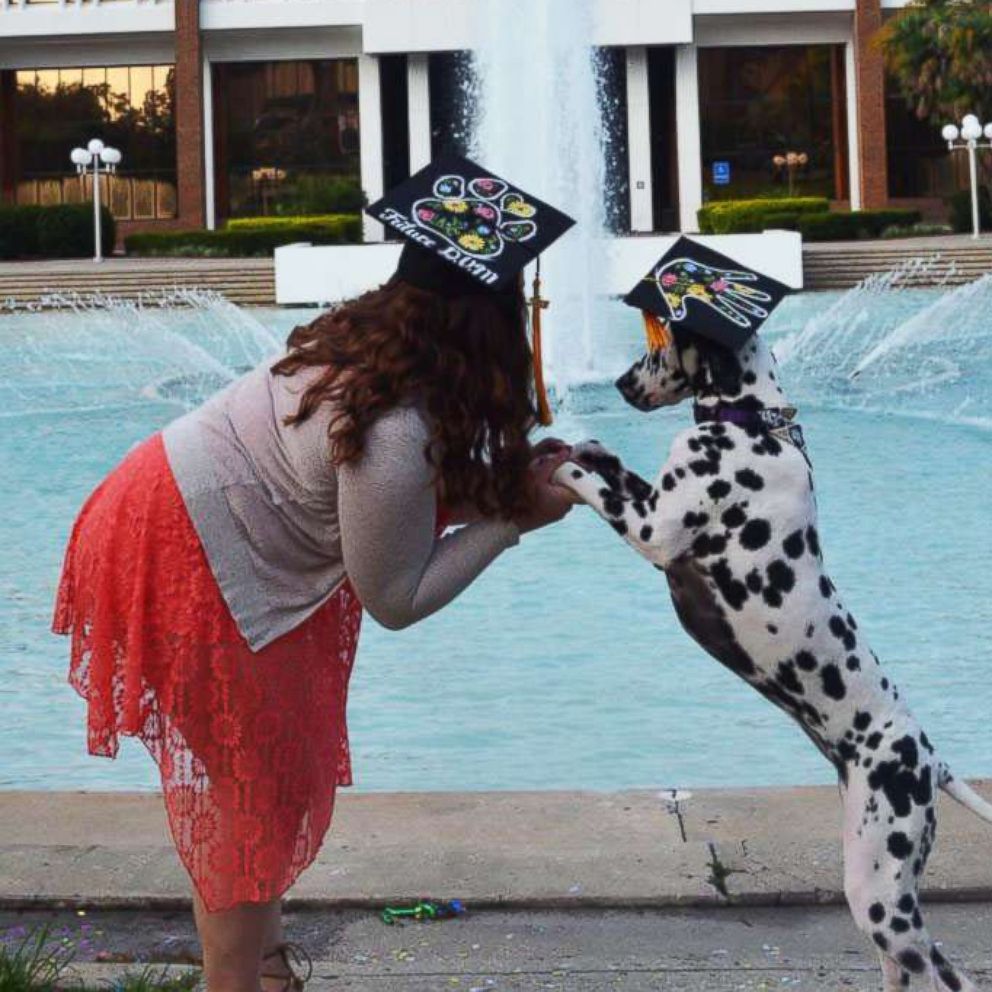 VIDEO: Sweet service dog receives her very own cap at owner's graduation