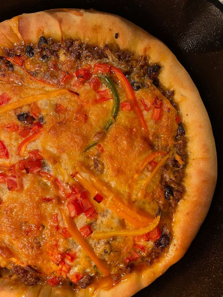 PHOTO: A Tex-Mex-inspired cast iron skillet pizza.