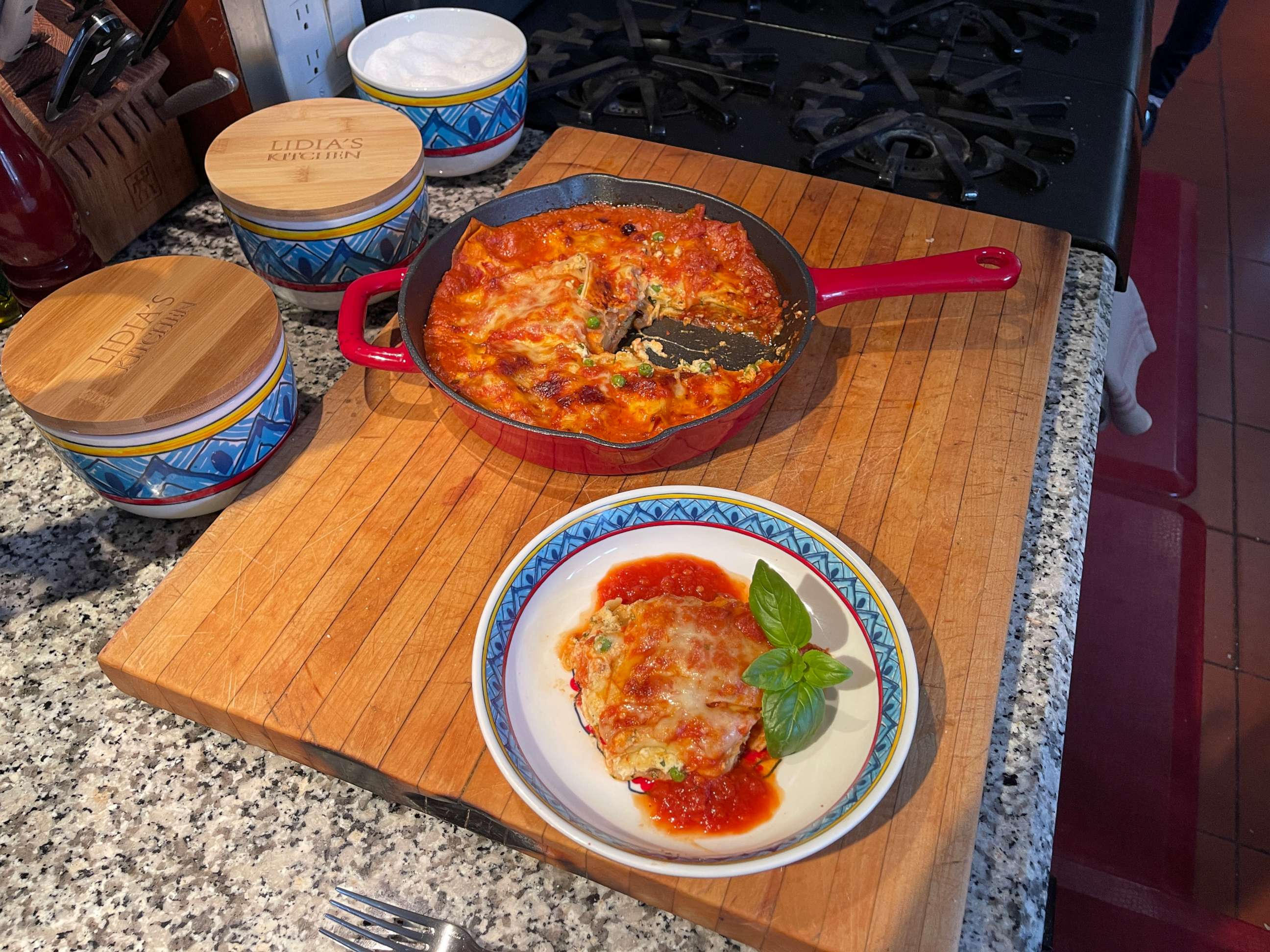 PHOTO: Lidia Bastianich's cast iron skillet lasagna made with her new cookware line.