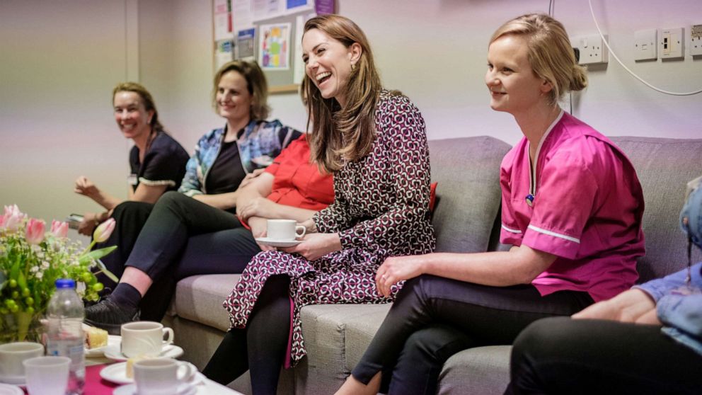 PHOTO: Britain's Catherine, Duchess of Cambridge, meets with staff at Kingston Hospital Maternity Unit, in Kingston Upon Thames, Greater London, Britain in this handout taken sometime November, 2019 and released December 27, 2019.