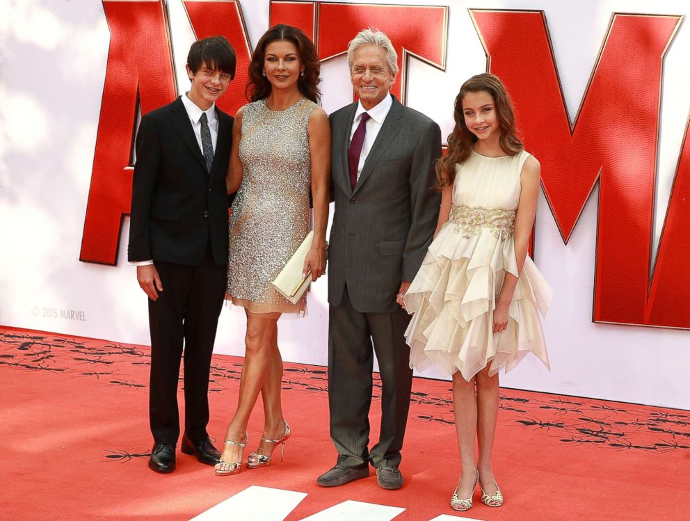 PHOTO: Catherine Zeta Jones and Michael Douglas and their children Dylan and Carys attend the European Premiere of Marvel's "Ant-Man" at Odeon Leicester Square on July 8, 2015 in London.