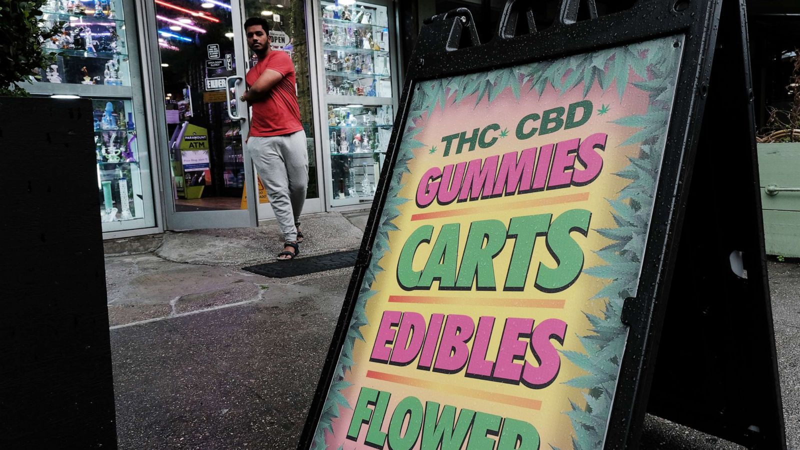 PHOTO: A shop advertises gummies and other edible products, June 16, 2023, in New York City.