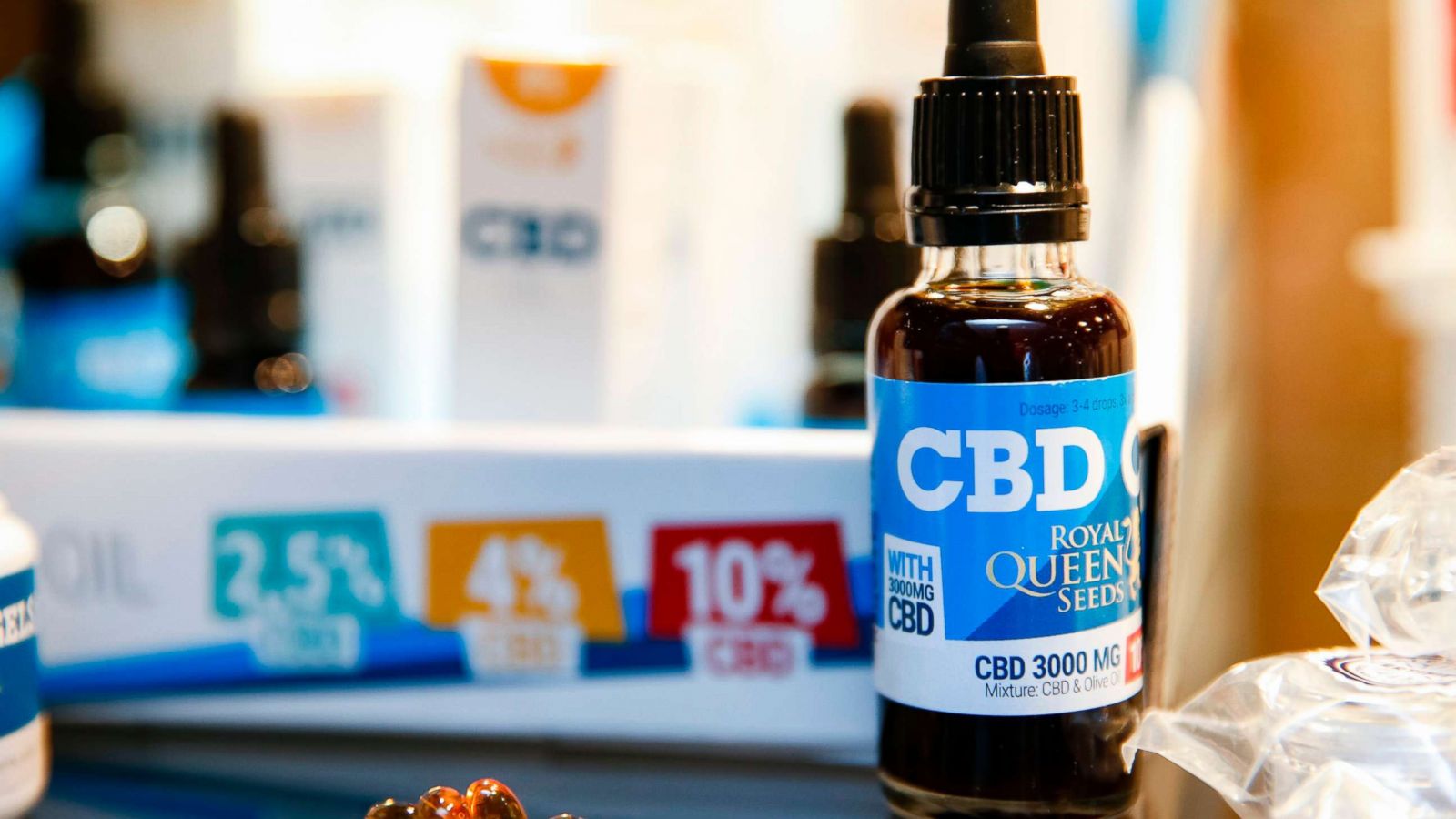 PHOTO: Oils containing CBD (Cannabidiol) are seen in a shop in Paris, June 14, 2018.