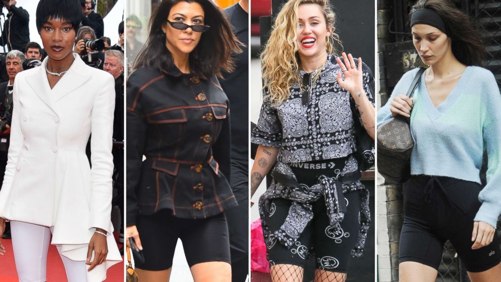 Damaris Lewis, Kourtney Kardashian, Miley Cyrus and Bella Hadid have all been seen out and about in cycling shorts in 2018.