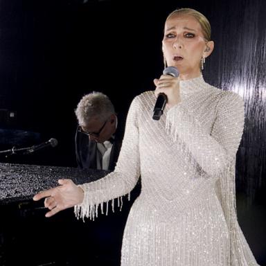 PHOTO: This photo released by the Olympic Broadcasting Services shows Celine Dion performing on the Eiffel Tower during the opening ceremony for the 2024 Summer Olympics in Paris, France, July 26, 2024. 