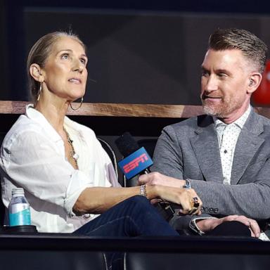 PHOTO: Celine Dion is interviewed during the TGL presented by SoFi match between the Atlanta Drive GC and the Jupiter Links Golf Club at SoFi Center on March 04, 2025 in Palm Beach Gardens, Florida.