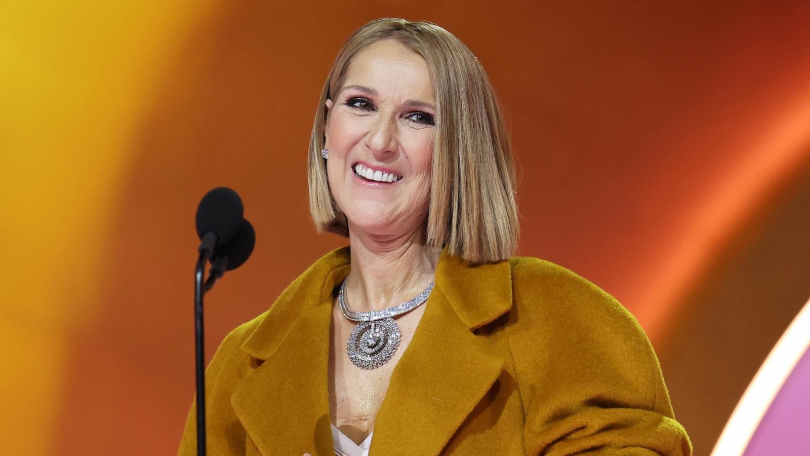 PHOTO: Celine Dion speaks onstage during the 66th GRAMMY Awards at Crypto.com Arena, Feb. 4, 2024, in Los Angeles.