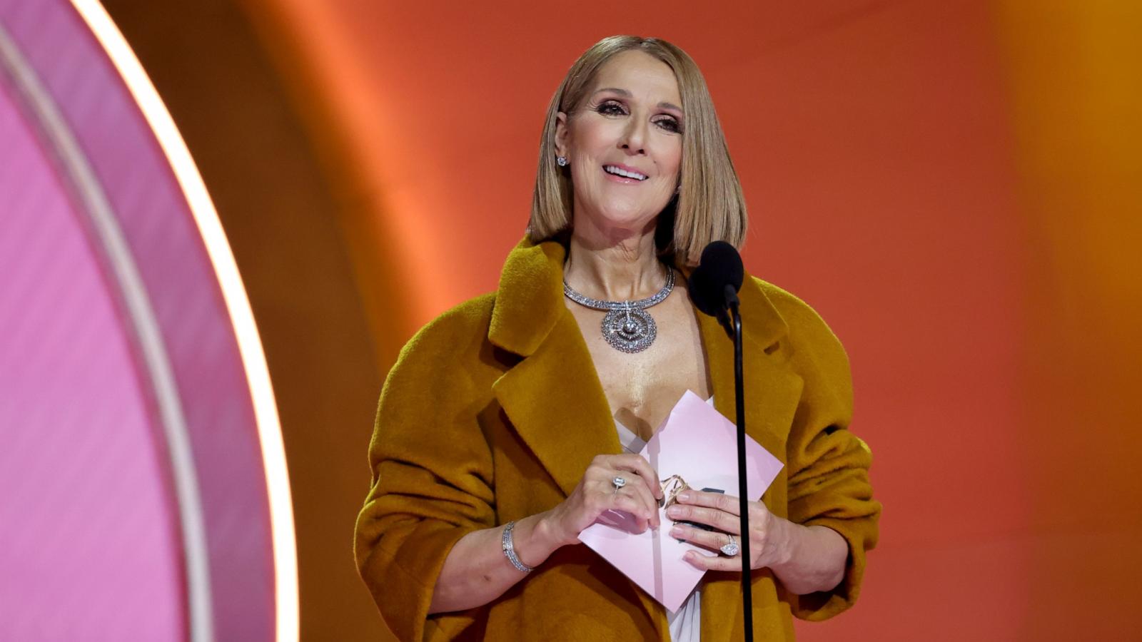 PHOTO: Celine Dion speaks onstage during the 66th GRAMMY Awards at Crypto.com Arena on Feb. 4, 2024 in Los Angeles.