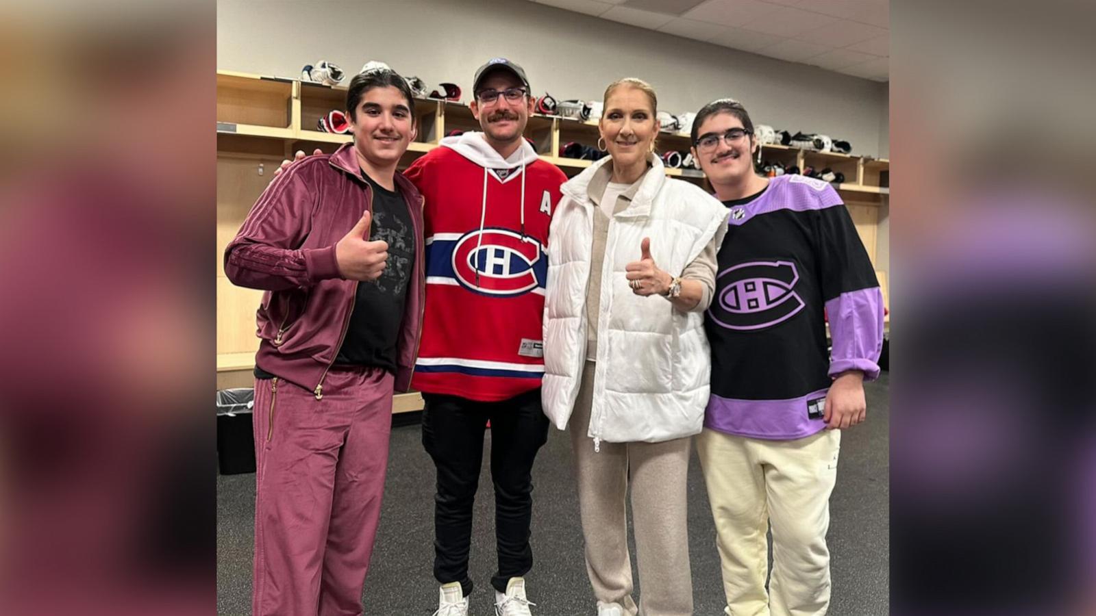 PHOTO: Celine Dion shared a picture with her sons visiting the Montreal Canadiens after their hockey game with Vegas Golden Knights in Las Vegas.