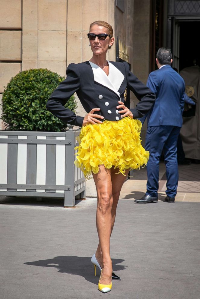 Celine Dion dons pink floral pussybow Gucci dress in Paris