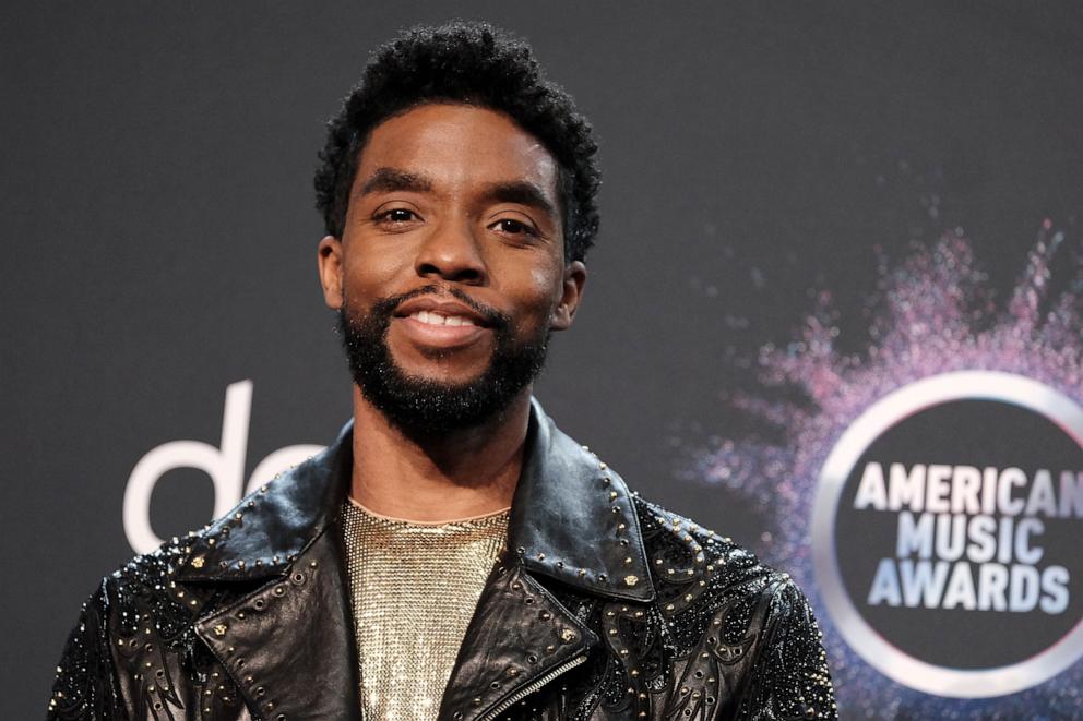 PHOTO: In this Nov. 24, 2019 file photo, Chadwick Boseman poses in the press room at the 2019 American Music Awards at Microsoft Theater in Los Angeles.