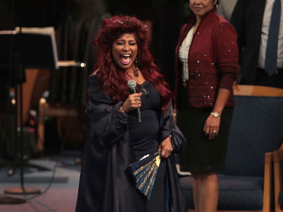 PHOTO: Singer Chaka Khan performs at the funeral for Aretha Franklin at the Greater Grace Temple on Aug. 31, 2018 in Detroit.