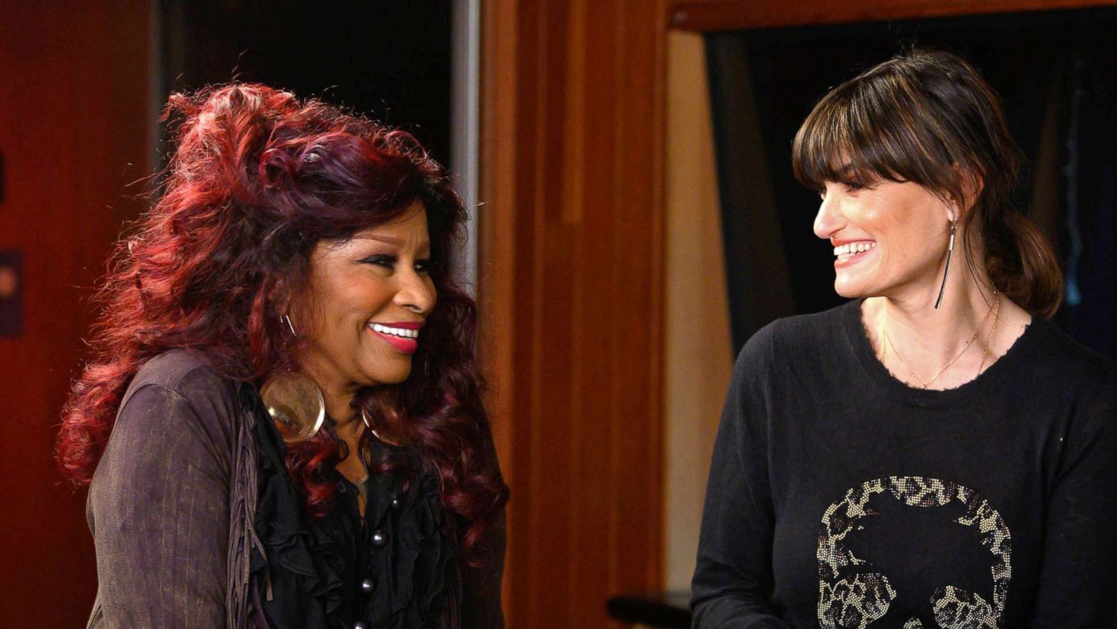 PHOTO: Chaka Khan and Idina Menzel attend "CARE celebrates 'Every Woman' with Chaka Khan and Idina Menzel" at Henson Studios on Feb. 24, 2021 in Los Angeles. CARE released a remake of Chaka Khan's classic song, "I'm Every Woman."