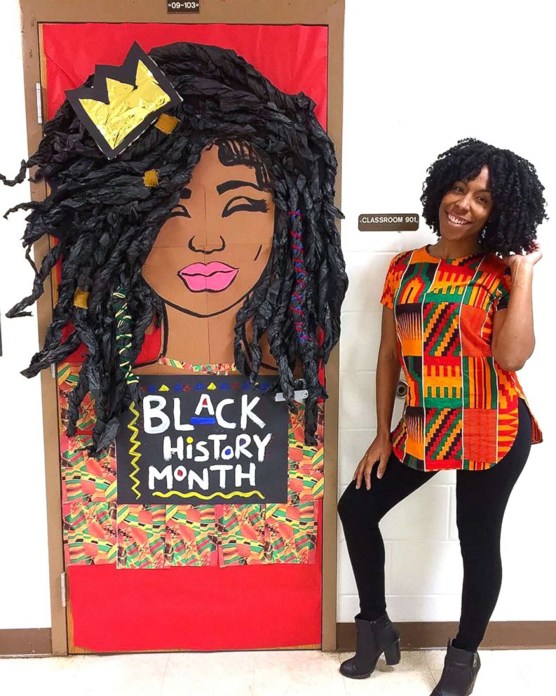 PHOTO: Chanique Davis is a teacher in Lake Alfred, Florida, who decorated her classroom door for Black History Month.