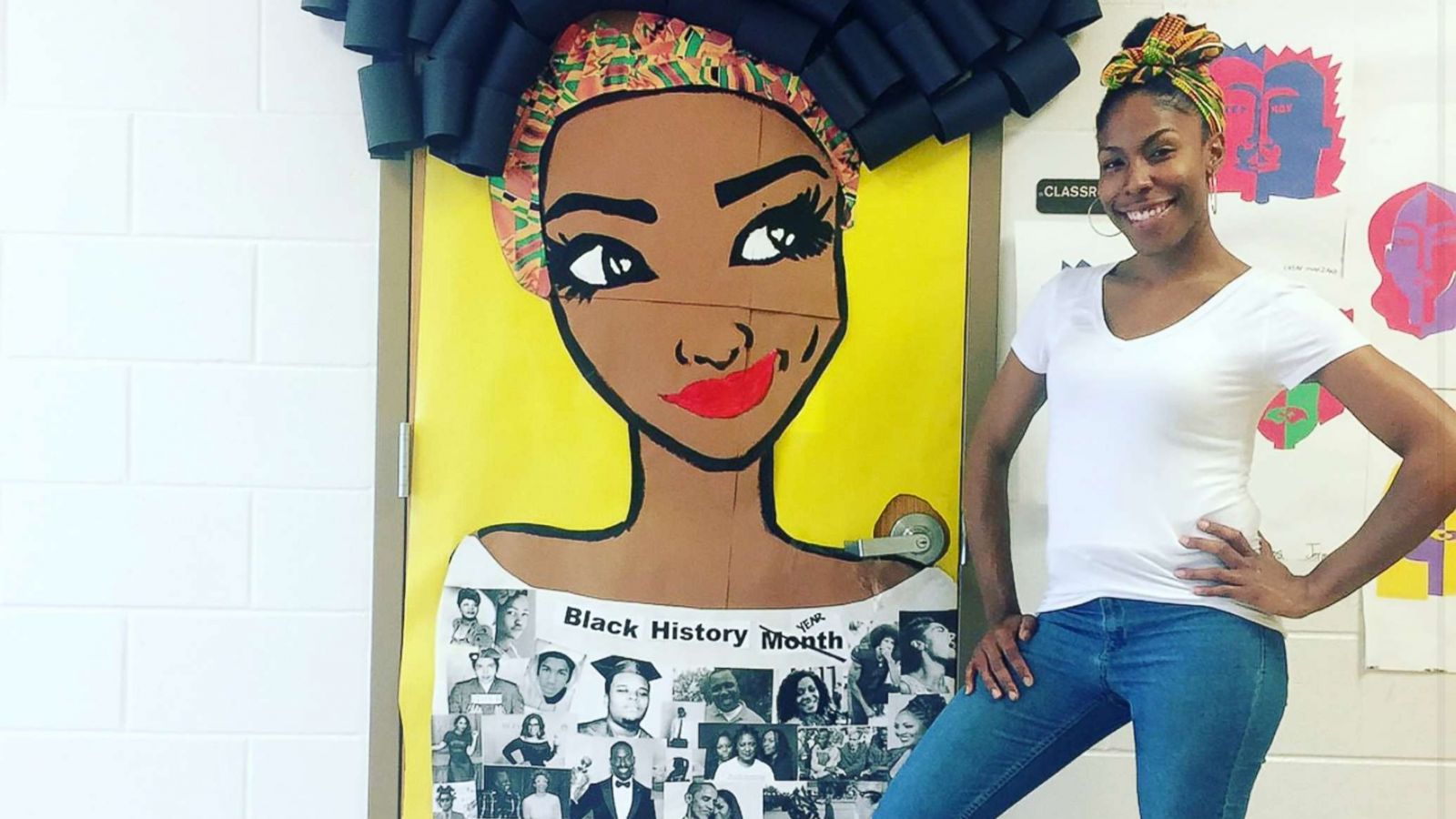 PHOTO: Chanique Davis is a teacher in Lake Alfred, Fla., who decorated her classroom door for Black History Month.