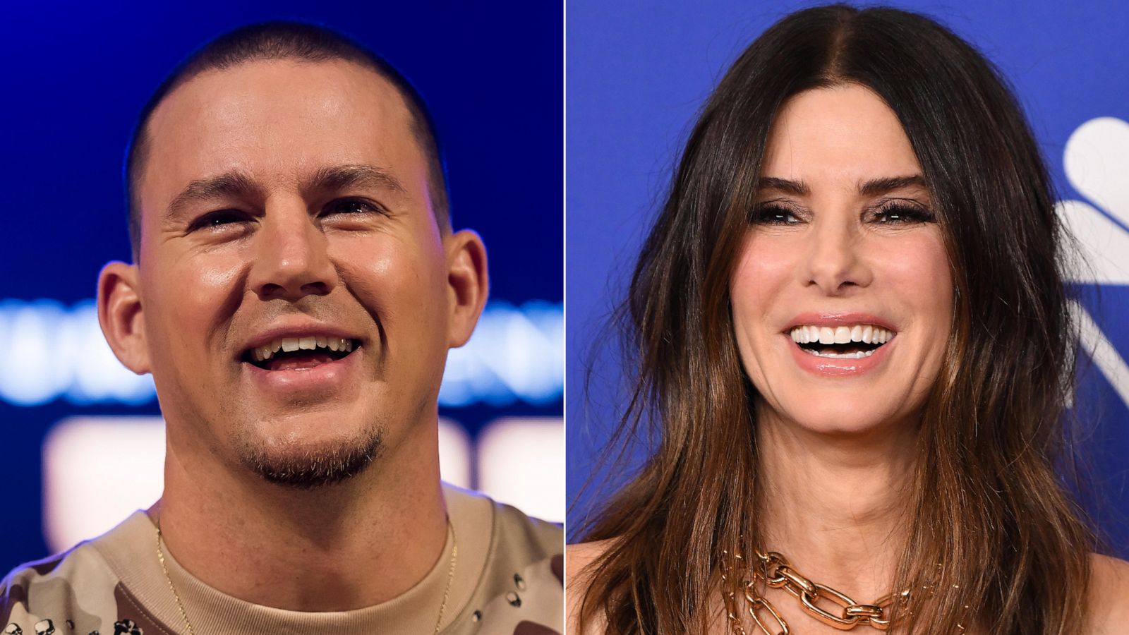 PHOTO: Channing Tatum attends a media call in Melbourne, Australia, Dec. 3, 2019. | Sandra Bullock walks the red carpet at the Golden Globe Awards, Jan. 5, 2020, in Beverly Hills, Calif.