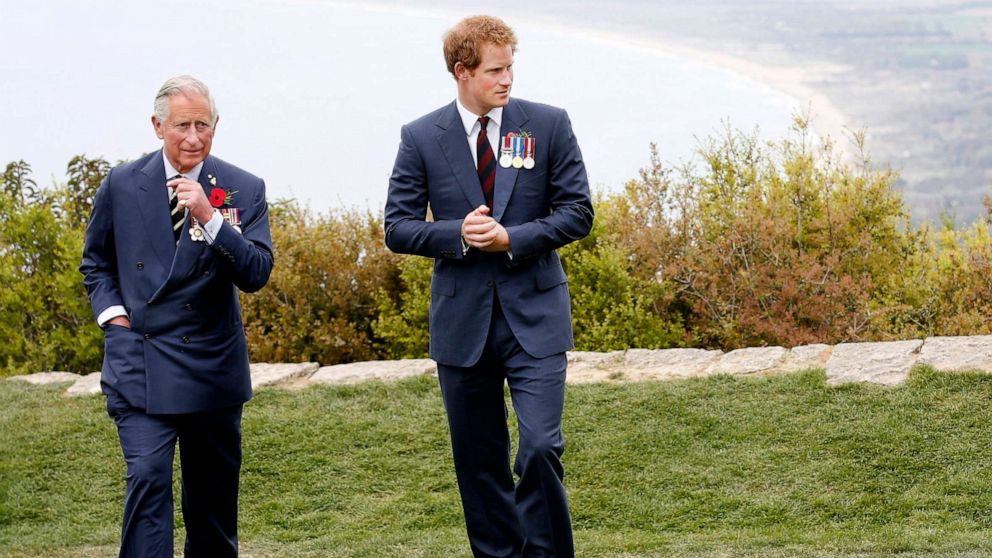 PHOTO: King Charles III chats with Prince Charles during a visit to The Nek, April 25, 2015, in Gallipoli, Turkey.