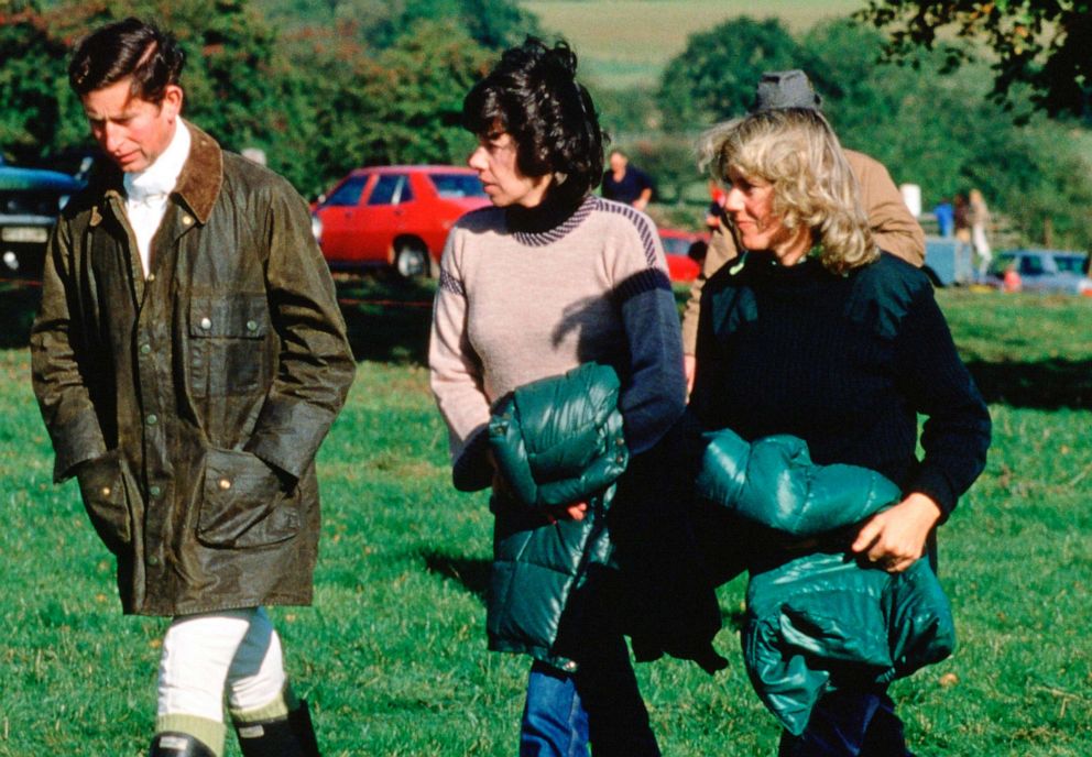 PHOTO: In this Oct. 21, 1979, file photo, Prince Charles And Camilla Parker-Bowles walk with their friend Lady Sarah Keswick.