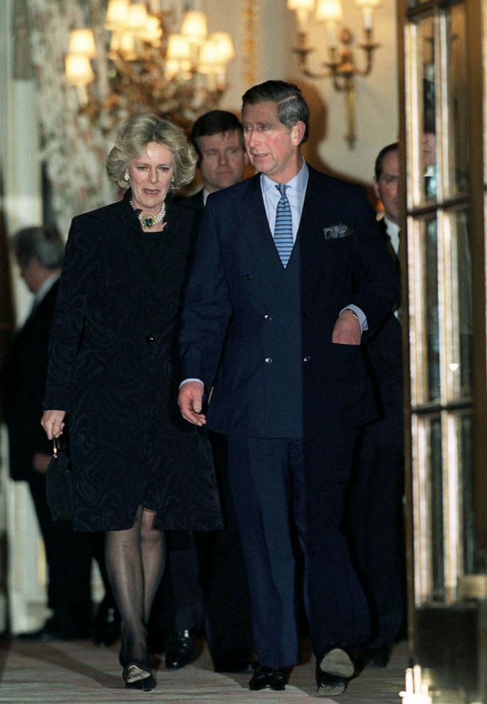 PHOTO: Prince Charles And Camilla Parker-Bowles leave the Ritz Hotel in London after attending a 50th birthday party for Camilla's sister, on Jan 28, 1999.