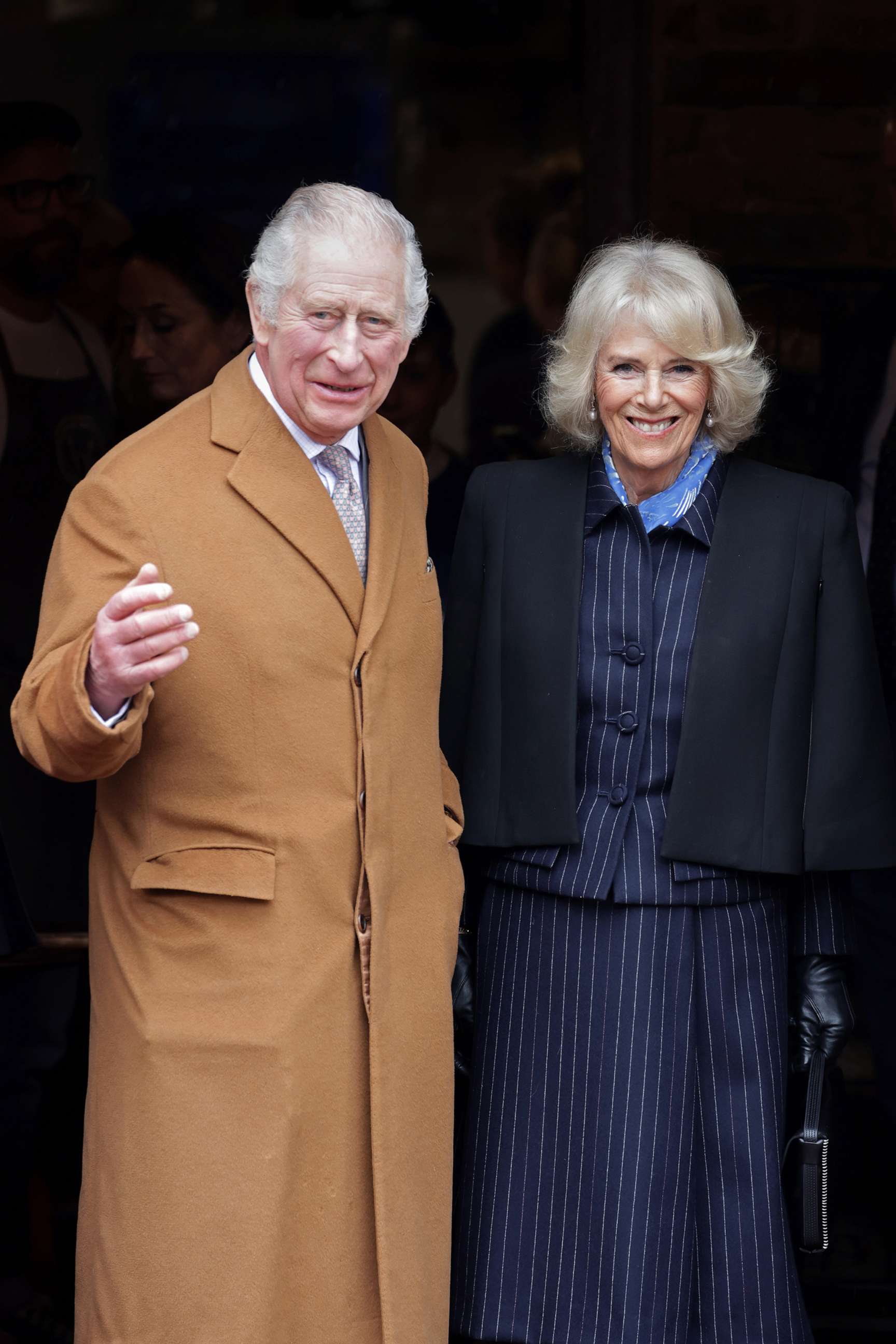 PHOTO: King Charles III and Camilla, Queen Consort visit the Talbot Yard food court on April 5, 2023 in Malton, England.