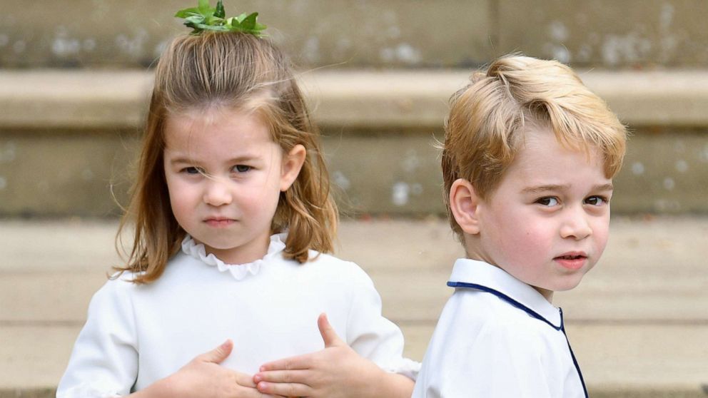 PHOTO: Britain's Princess Charlotte and Prince George attend the wedding of Princess Eugenie of York and Jack Brooksbank at St George's Chapel, Oct. 12, 2018, in Windsor, England.